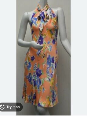 Ralph Lauren purple label collection Halter Midi Dress with Blue & Yellow Floral